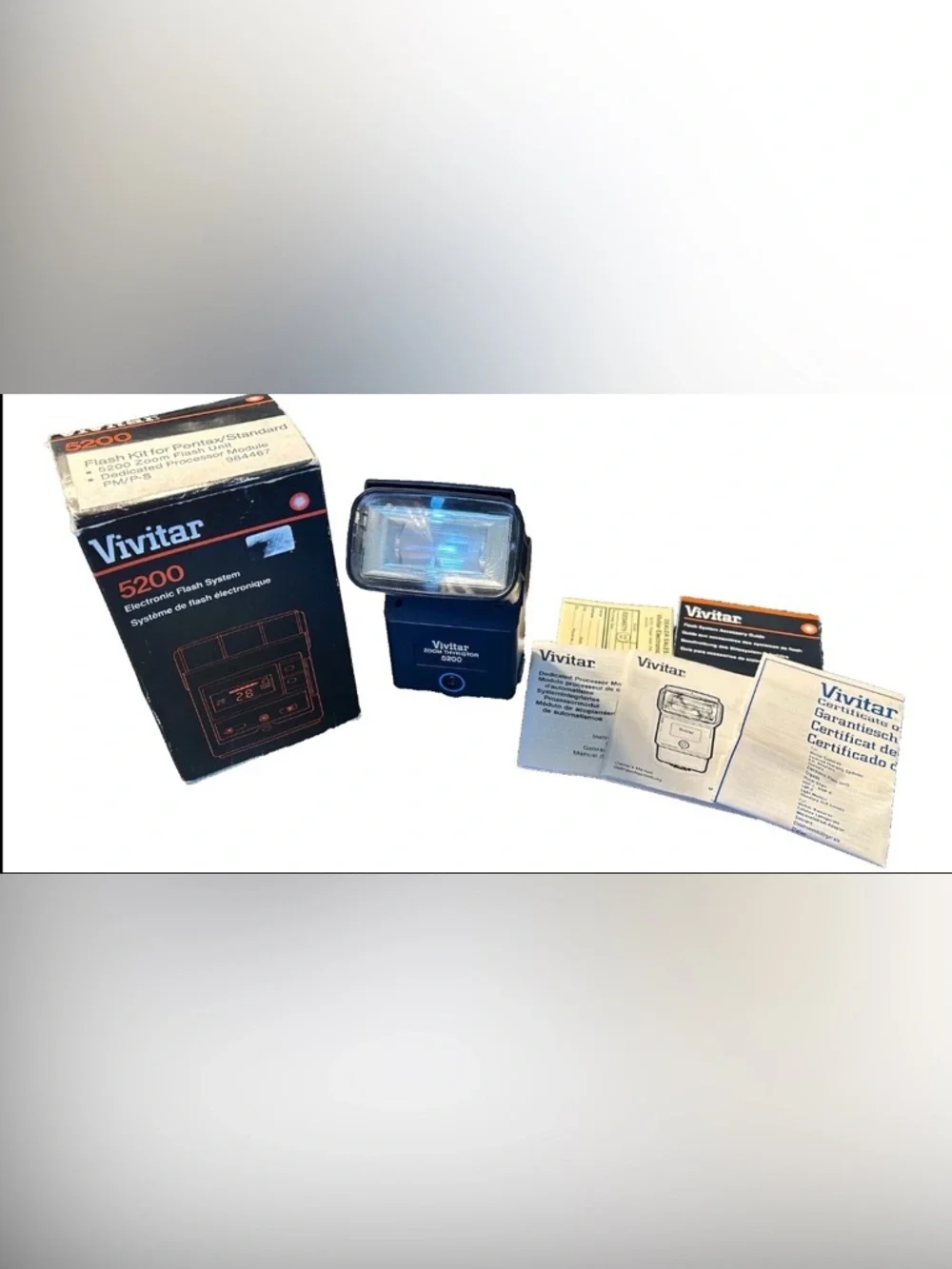 Vintage Vivitar Zoom Thyristor 5200 Flash Original Box Manual Inserts 984467